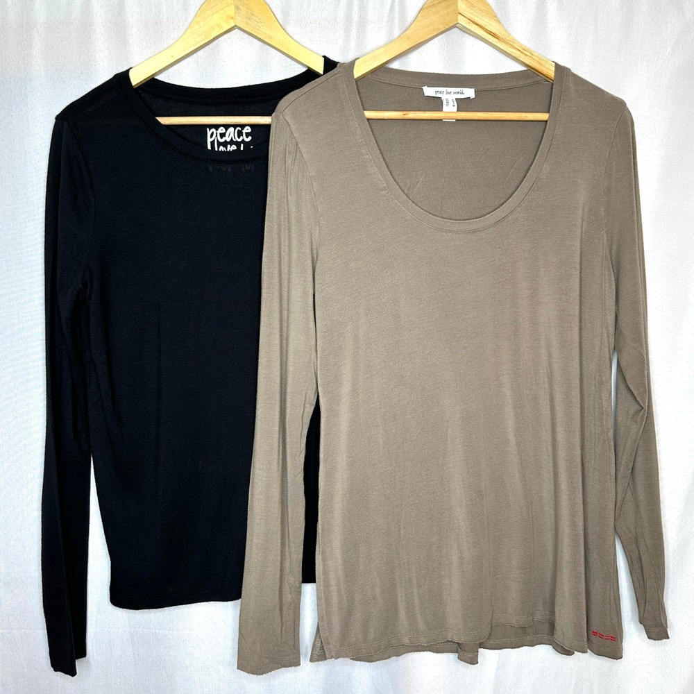 Peace Love World Lot of 2 Long Sleeve Tops SMALL Comfy Casual Elevated Basics